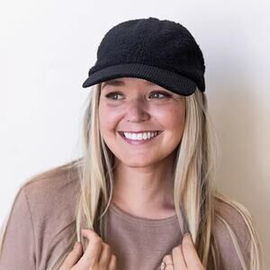 NWT Kohls Headbands of Hope Black Fuzzy Corduroy Baseball Hat Cap Women's OS